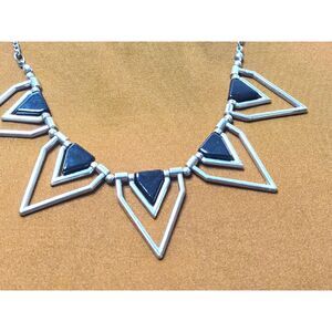Geometric Modernist Bib Statement Necklace Silver Tone & Black Triangles 18"